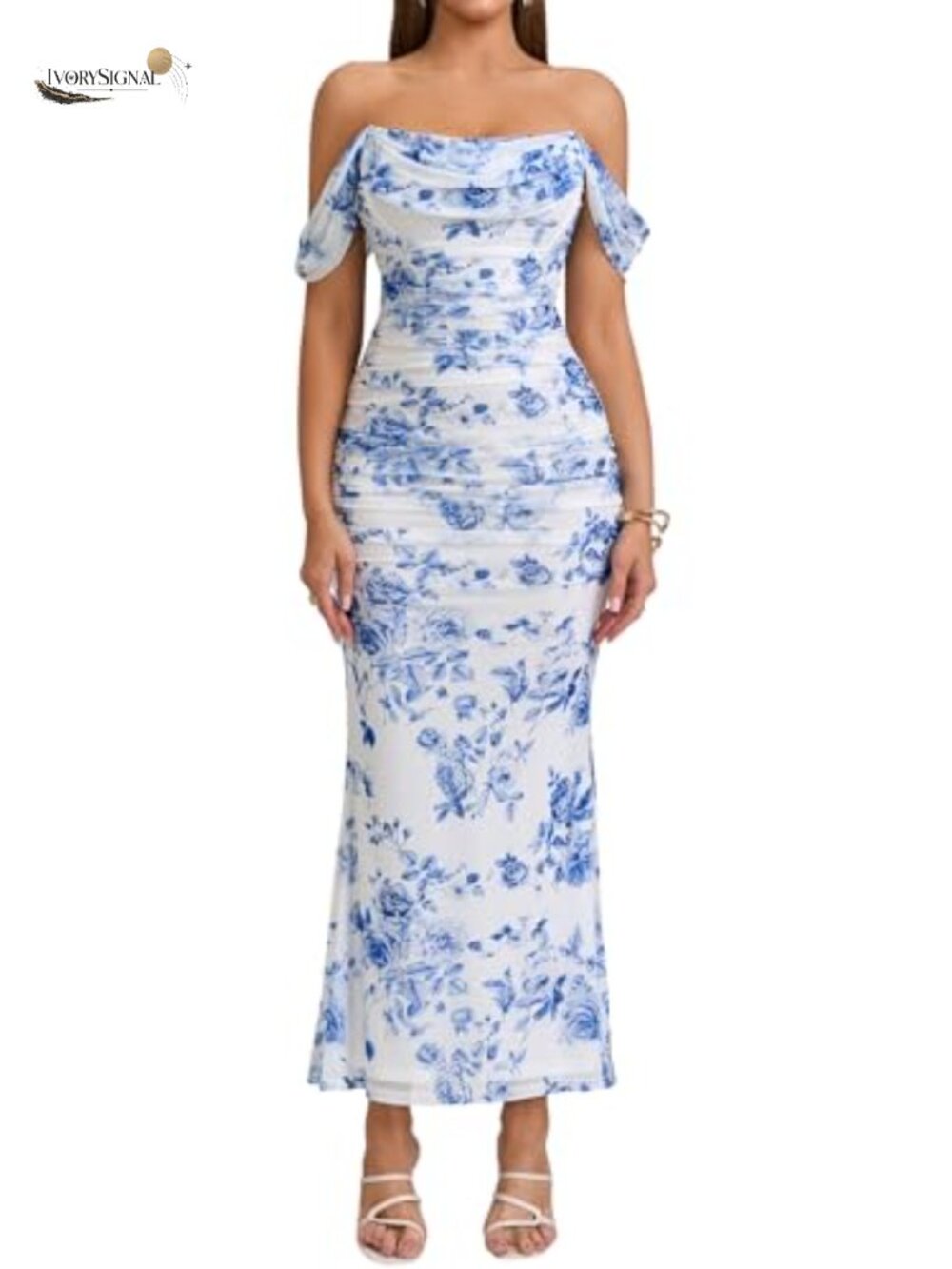 Off Shoulder Maxi Formal Dress Ruched Corset Bodycon Wedding Guest